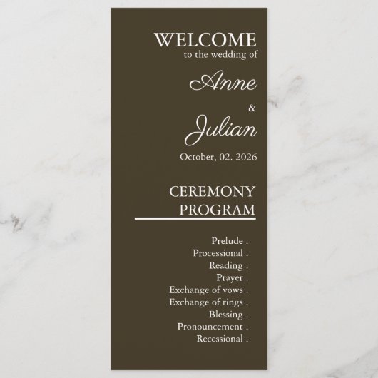 Brown Modern Minimalist Bridal Program QR Code Programm (Vorderseite)