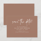 Brown Modern Minimalistisch Heart Typografy Save The Date (Vorne/Hinten)