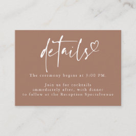 Brown Modern Minimalistisch Heart Wedding Details Begleitkarte