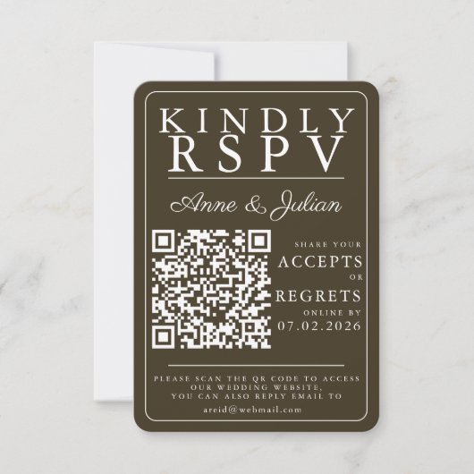 Brown Modern Photo RSVP Insert QR Code Karte (Vorderseite)