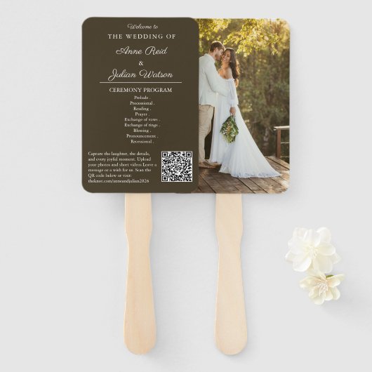 Brown Modern Wedding Ceremony Program Hand fans Fächer (Vorne und Hinten)