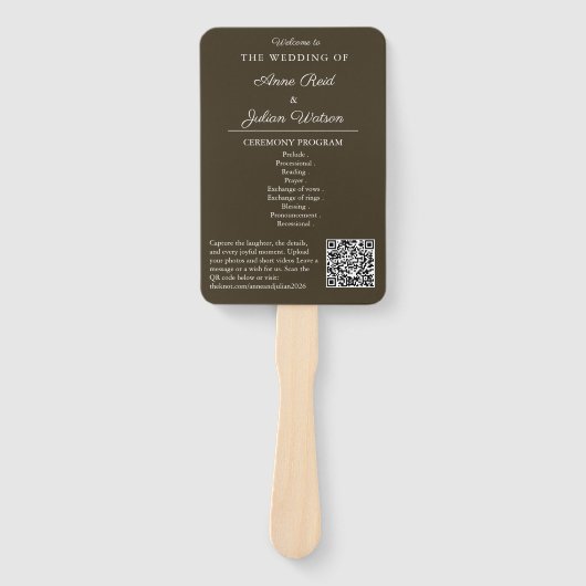 Brown Modern Wedding Ceremony Program Hand fans Fächer (Vorderseite)