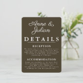 Brown Modern Wedding Details Card Insert QR Code (Stehend Vorderseite)