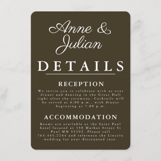 Brown Modern Wedding Details Card Insert QR Code (Vorderseite)