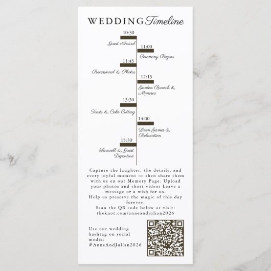 Brown Modern  Wedding Timeline and Party QR Code Programm (Rückseite)