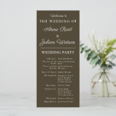 Brown Modern  Wedding Timeline and Party QR Code Programm (Stehend Vorderseite)