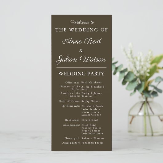 Brown Modern  Wedding Timeline and Party QR Code Programm (Stehend Vorderseite)