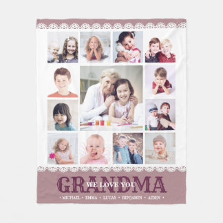 Brown Monogram Foto Collage Fleece Blanket