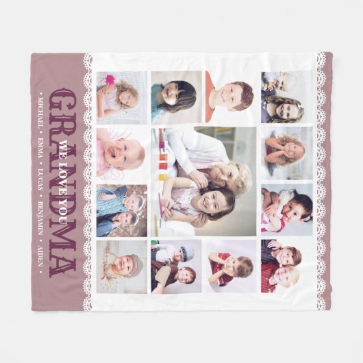 Brown Monogram Foto Collage Fleece Blanket (Vorderseite (Horizontal))