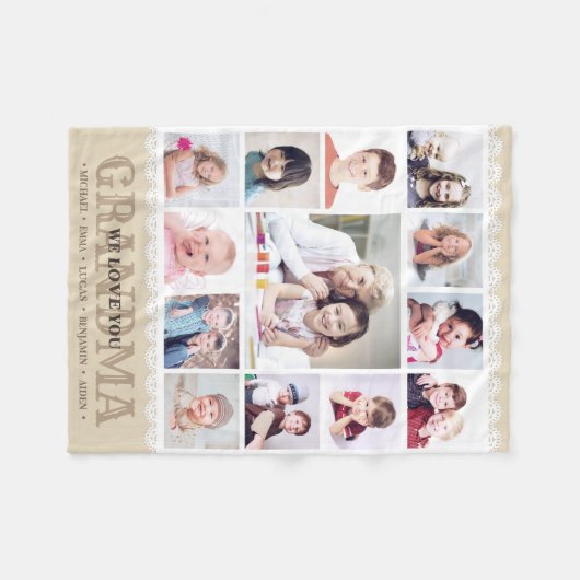 Brown Monogram Foto Collage Fleece Blanket (Vorderseite (Horizontal))