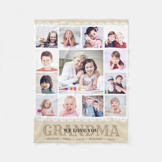 Brown Monogram Foto Collage Fleece Blanket (Vorderseite)