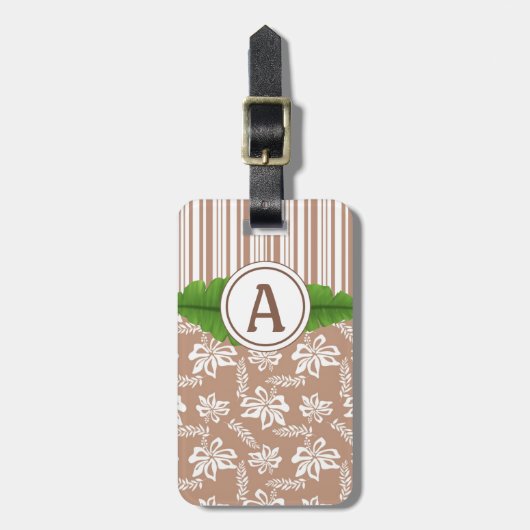 Brown Monogram Hawaiian Blume Beach Gepäcktag Gepäckanhänger (Vorderseite vertikal)