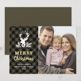 Brown Monogram Kariert Country Christmas Foto Card Feiertagskarte