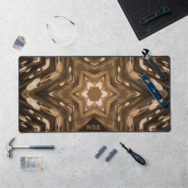 Brown Monogram Modern Watercolor Pattern Schreibtischunterlage