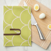 Brown Monogram on Retro Green Pattern Küchentuch (Viertel Falte)