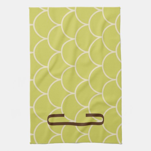 Brown Monogram on Retro Green Pattern Küchentuch (Vertikal)