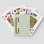 Brown Monogram on Türkise Green Zickzack Pattern Spielkarten (Rückseite)