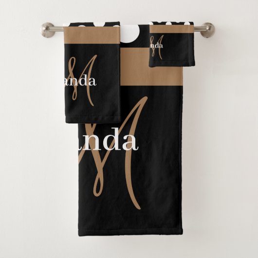 Brown Monogram Schwarz-weiß Polka Dot Badhandtuch Set (Insitu)