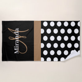 Brown Monogram Schwarz-weiß Polka Dot Beach Handtu Strandtuch