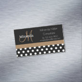 Brown Monogram Schwarz-weiß Polka Dot Magnetische Visitenkarte (Beispiel)