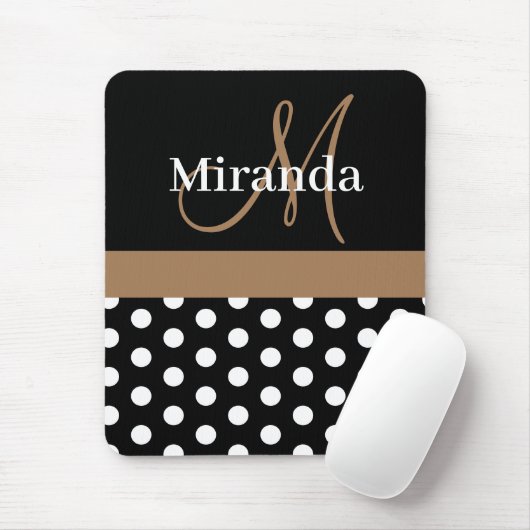 Brown Monogram Schwarz-weiß Polka Dot Mouse Pad Mousepad (Mit Mouse)