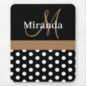 Brown Monogram Schwarz-weiß Polka Dot Mouse Pad Mousepad (Vorne)