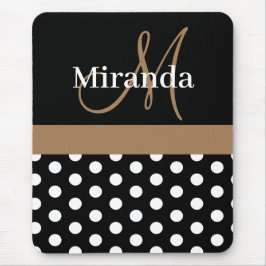 Brown Monogram Schwarz-weiß Polka Dot Mouse Pad Mousepad
