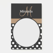 Brown Monogram Schwarz-weiß Polka Dot Postit Notes Post-it Klebezettel (Vorderseite)