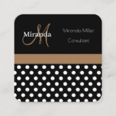 Brown Monogram Schwarz-weiß Polka Dot Quadratische Visitenkarte (Vorderseite)