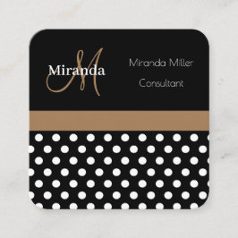 Brown Monogram Schwarz-weiß Polka Dot Quadratische Visitenkarte