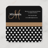 Brown Monogram Schwarz-weiß Polka Dot Quadratische Visitenkarte (Rückseite)