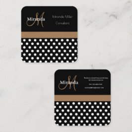 Brown Monogram Schwarz-weiß Polka Dot Quadratische Visitenkarte