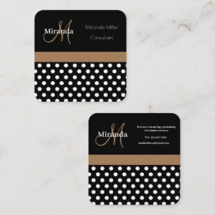Brown Monogram Schwarz-weiß Polka Dot Quadratische Visitenkarte
