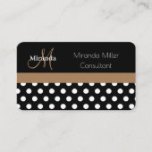Brown Monogram Schwarz-weiß Polka Dot Visitenkarte (Vorderseite)