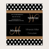 Brown Monogram Schwarz-weiß Polka Dot Visitenkarten (Außenseite Aufgefaltet)