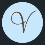 Brown Monogram V on Light Blue Fevor Label Runder Aufkleber<br><div class="desc">Monogram-Geschenke haben eine große Auswahl an individuell anpassbaren USPS-Briefmarke,  Umschlag Aufkleber-Aufkleber,  Grußkarten,  Hemden,  Hüte,  Buttons,  Magnete und vieles mehr. Diese Monogramme eignen sich hervorragend für die Versendung von Einladungen zu Hochzeiten,  Party Einladungen zum Jahrestag,  Graduierungsankündigungen und Geburtstagspartys,  um nur einige zu nennen.</div>