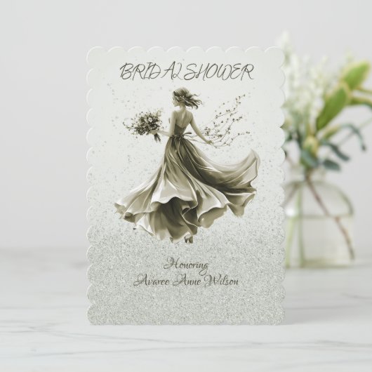 Brown Monotone Skipping Bride Polterabend Einladung (Stehend Vorderseite)