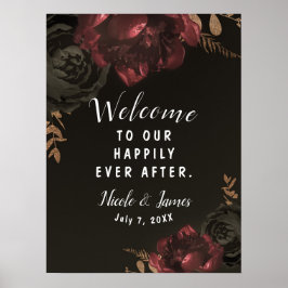Brown Moody Dark Floral Gold Greenerity Wedding Si Poster