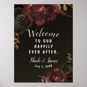 Brown Moody Dark Floral Gold Greenerity Wedding Si Poster