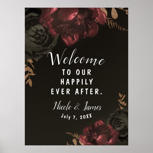 Brown Moody Dark Floral Gold Greenerity Wedding Si Poster (Vorne)