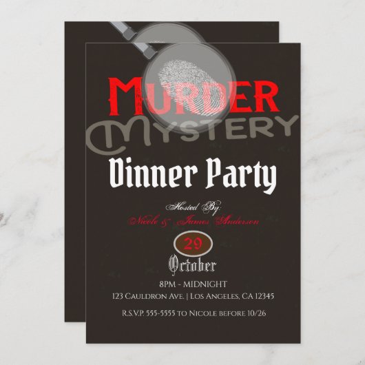 Brown Murder Mystery Dinner Party Einladung (Vorne/Hinten)