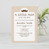 Brown Mustache Silhouette Little Man Baby Dusche Einladung (Stehend Vorderseite)