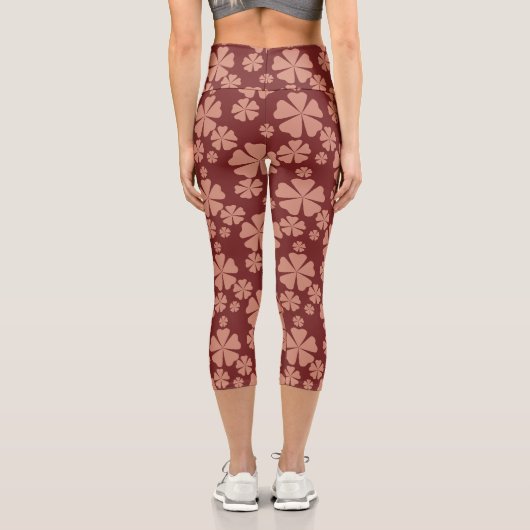 Brown Mute Floral Abstrakt Pattern Capri Leggings (Rückseite)