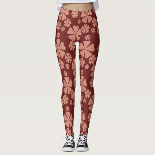 Brown Mute Floral Abstrakt Pattern Leggings (Vorderseite)