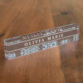 Brown Name Baby Blue Blume Blossom Muster Namensplakette (Seite)