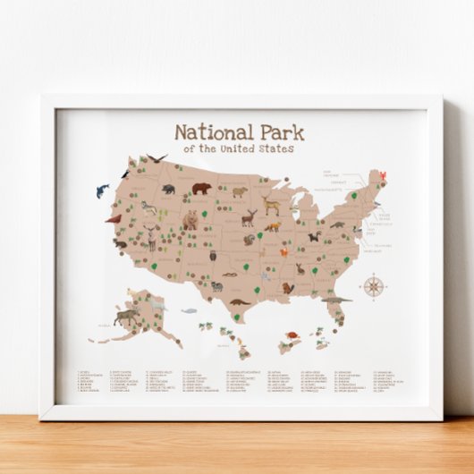 Brown National Park Map Woodland Kinderzimmer Prin Poster