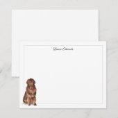 Brown Newfoundland Dog Gray Border Personalized Mitteilungskarte (Vorne/Hinten)