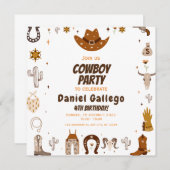 Brown Niedlich Cowboy Birthday Einladung (Vorne/Hinten)