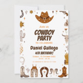 Brown Niedlich Cowboy Birthday Party Einladung (Vorderseite)