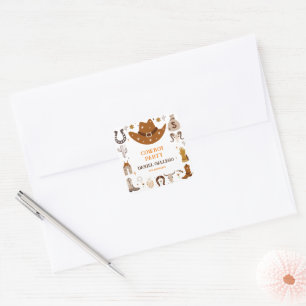Brown Niedlich Cowboy Birthday Party Quadratischer Aufkleber